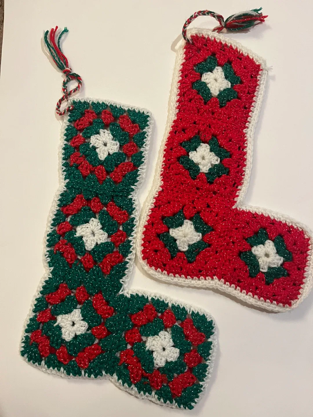 Handmade Crocheted Christmas Stockings - Set of 2