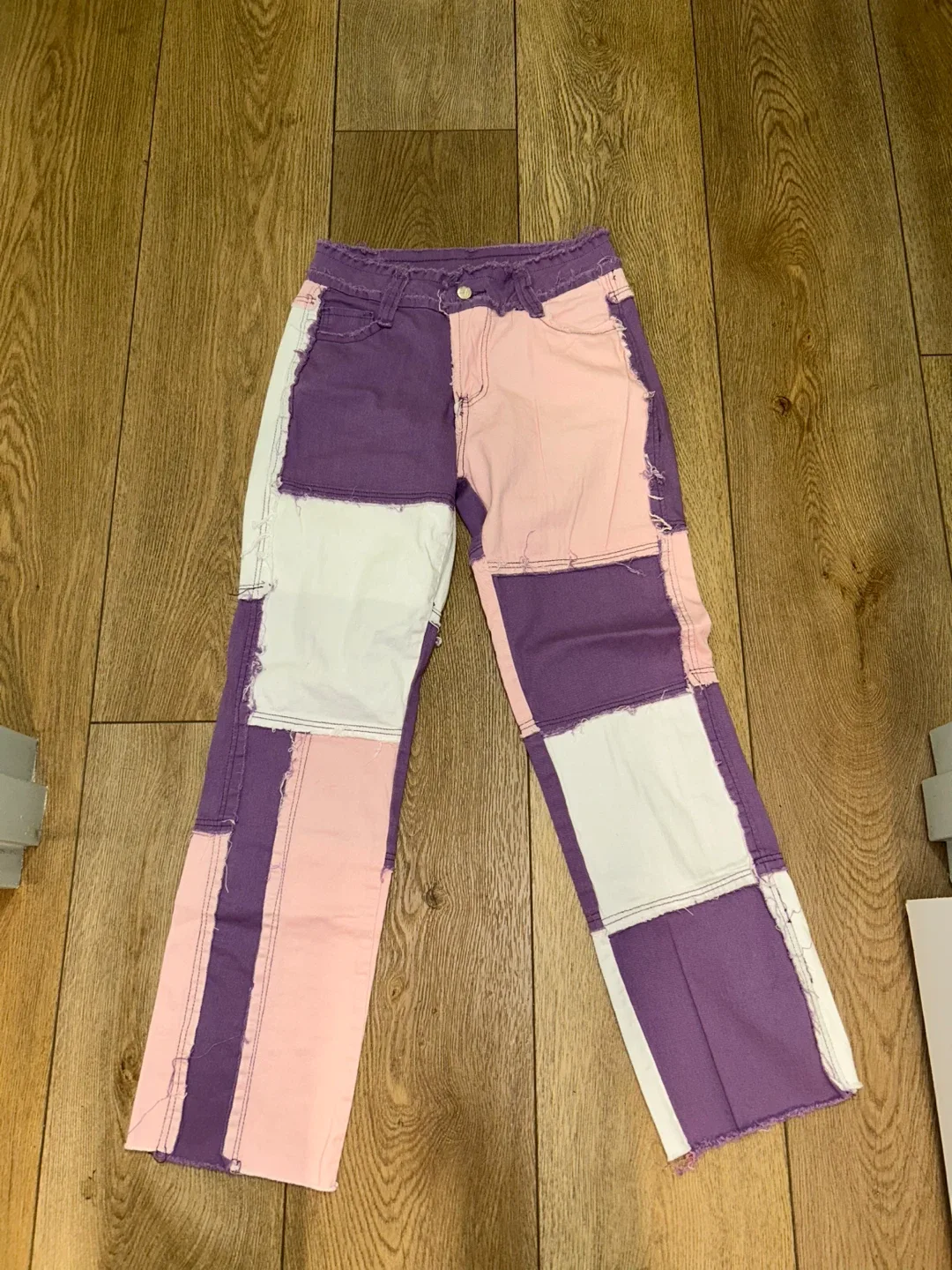 Patchwork Jeans - Pink, Purple, White