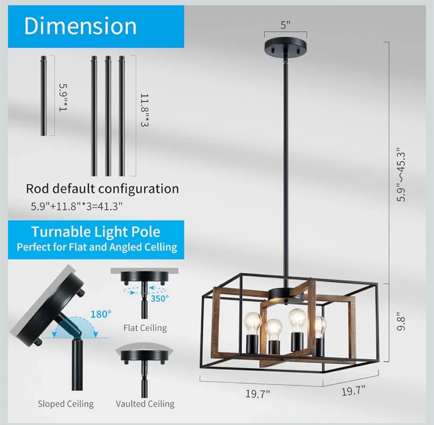 Big Farmhouse Chandelier,  Black&Wood Metal image indicator(2)