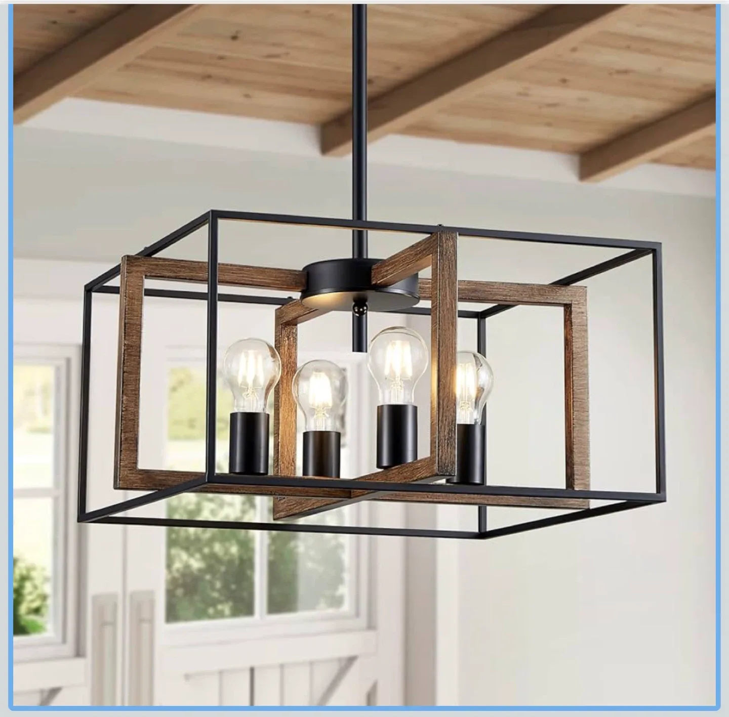 Big Farmhouse Chandelier,  Black&Wood Metal
