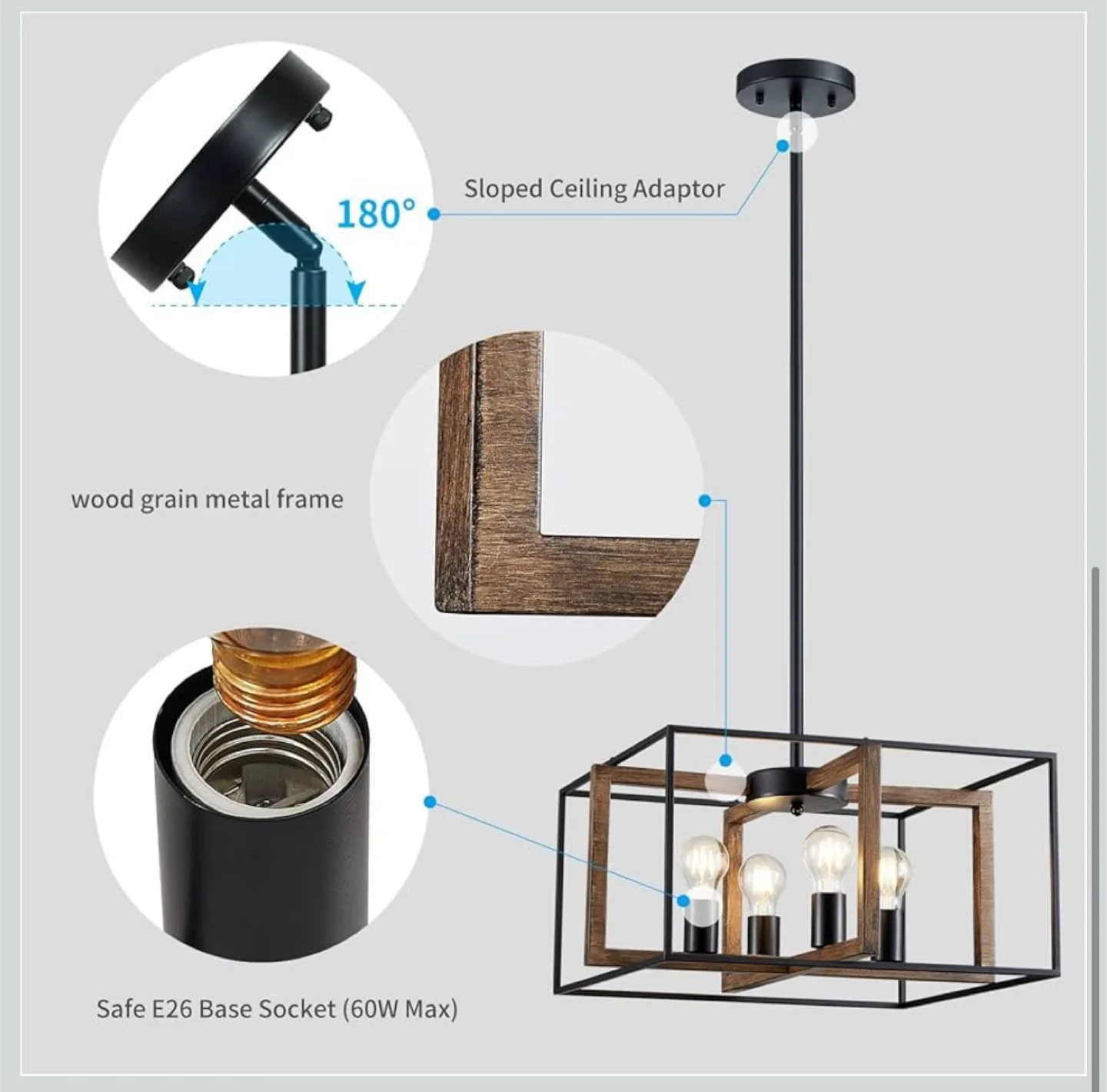 Big Farmhouse Chandelier,  Black&Wood Metal image indicator(4)