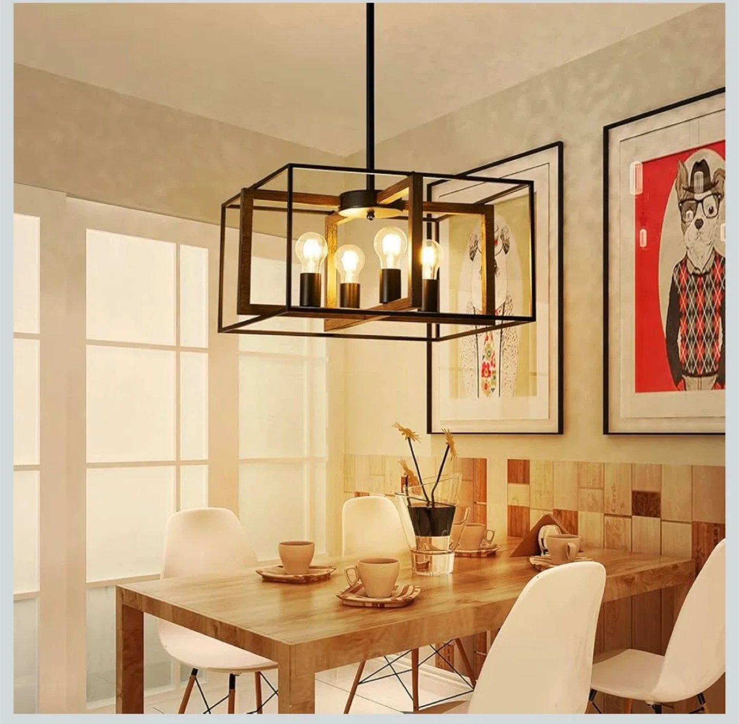 Big Farmhouse Chandelier,  Black&Wood Metal image indicator(6)