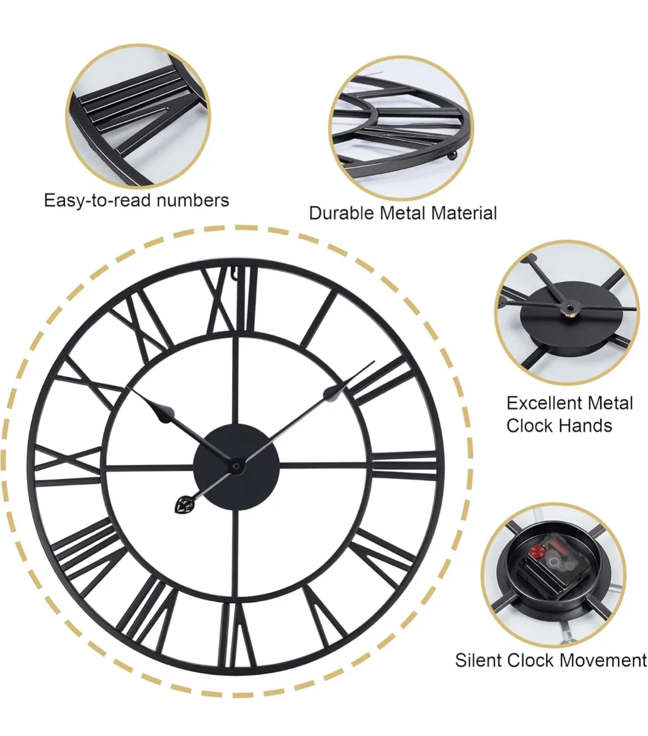 Lafocuse Large Roman Numeral Wall Clock - 22inch image indicator(5)