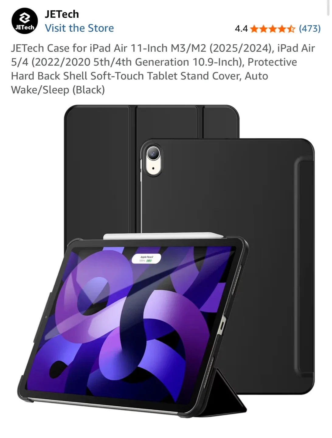 JETech iPad Air case for 4th/5th/11-inch M3/M2 - Black