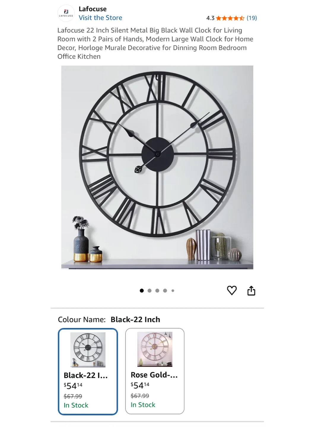 Lafocuse Large Roman Numeral Wall Clock - 22inch image indicator(6)