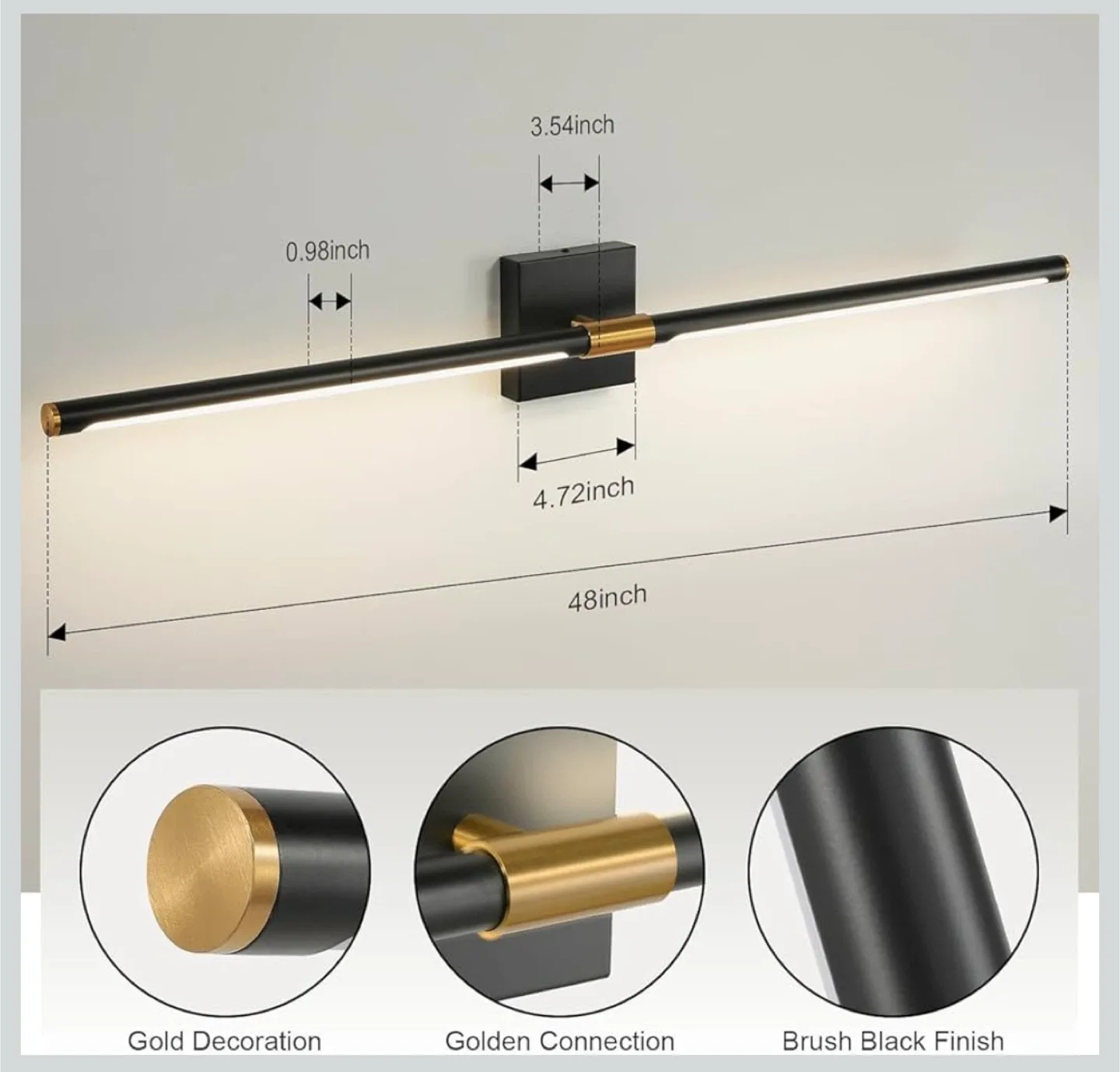 Faziyo 48inch Modern LED Vanity Light - Black & Gold image indicator(4)