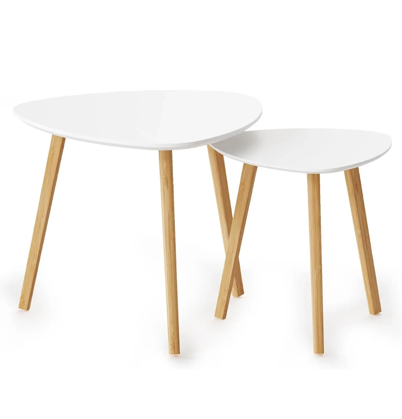 Bameos bamboo triangular Set of 2 White Nesting Side Tables