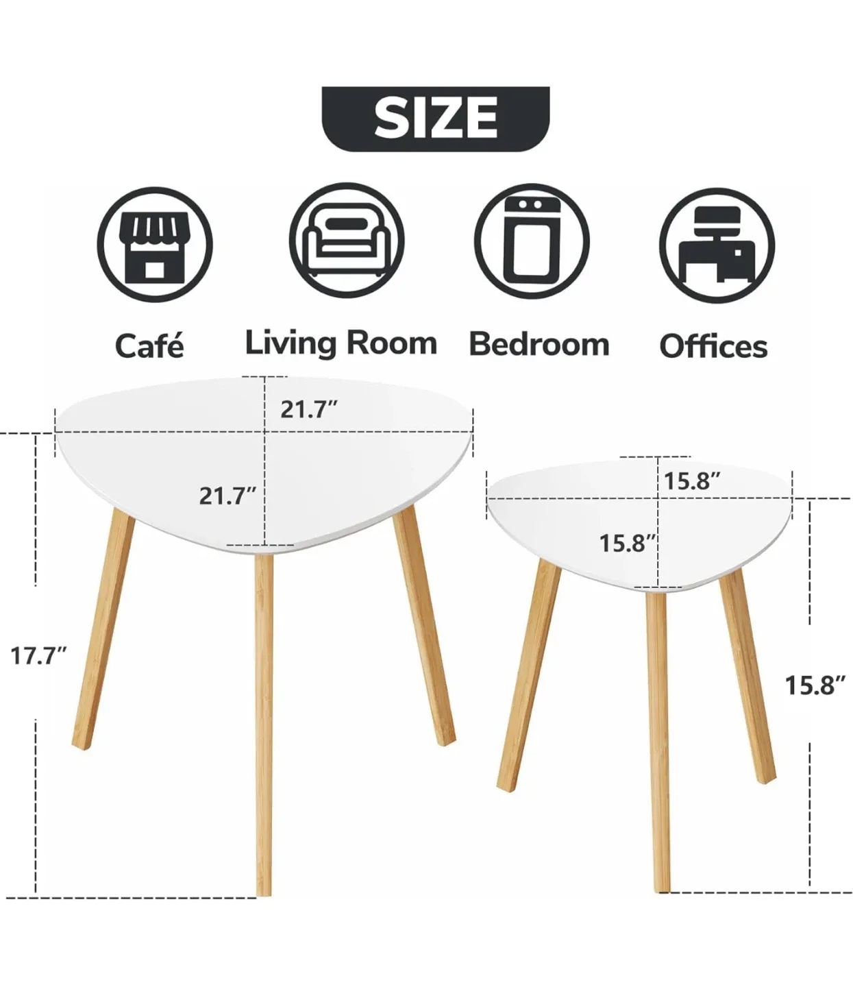 Bameos bamboo triangular Set of 2 White Nesting Side Tables image indicator(3)