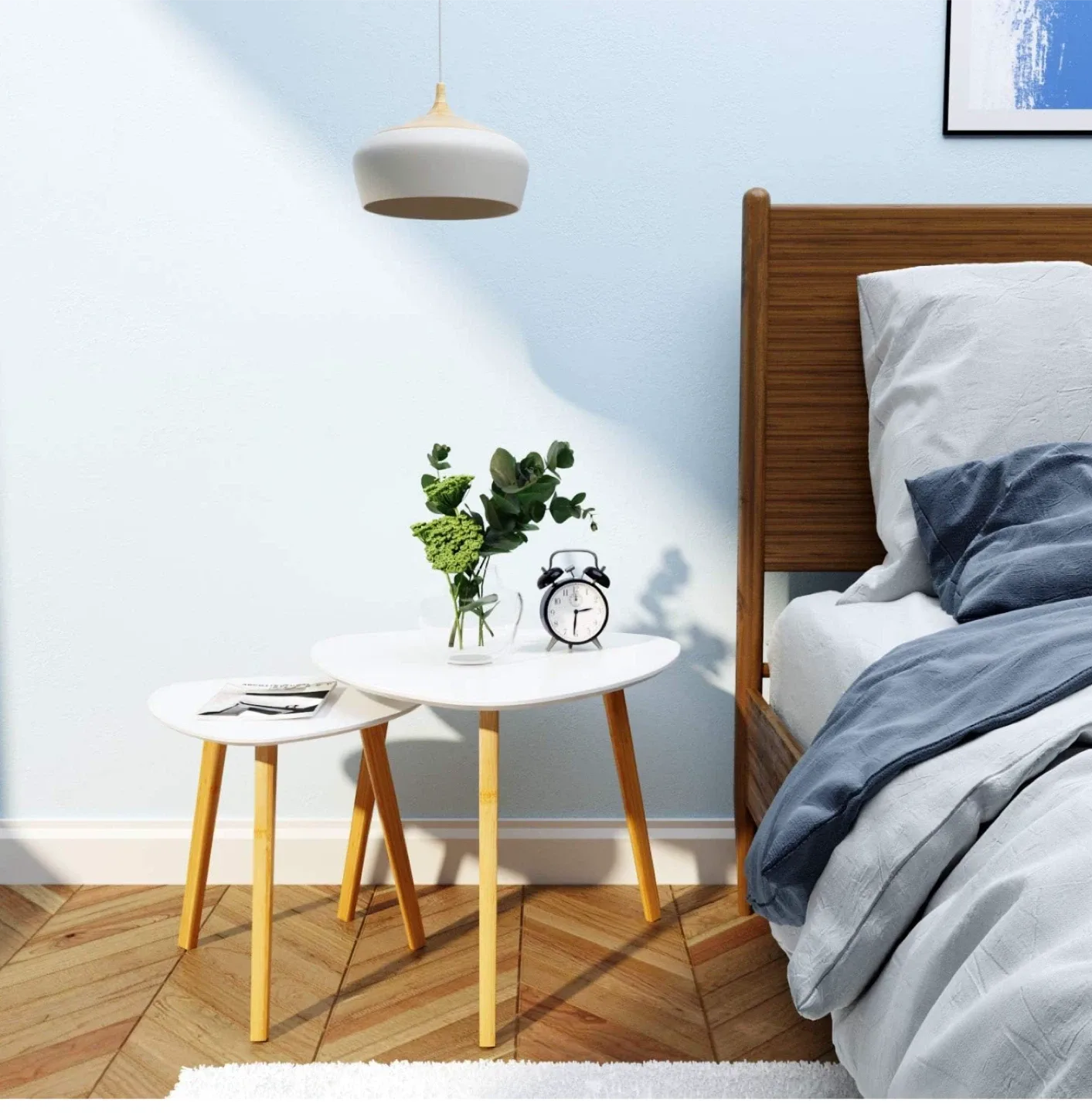 Bameos bamboo triangular Set of 2 White Nesting Side Tables image indicator(5)