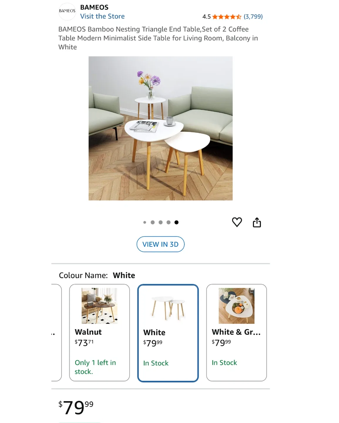 Bameos bamboo triangular Set of 2 White Nesting Side Tables image indicator(9)