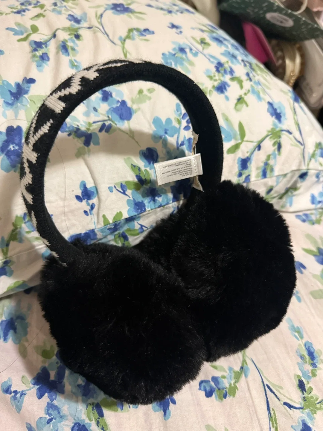 Michael Kors Black MK Logo Faux Fur Earmuffs