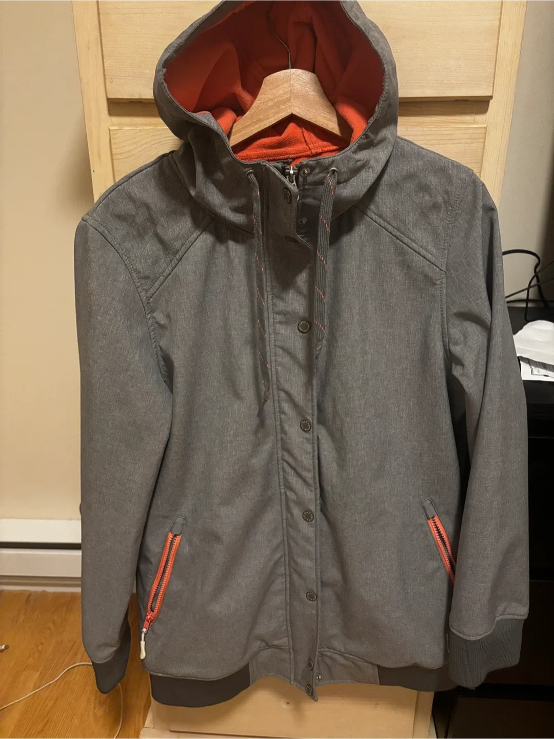 Gray hooded waterproof jacket
