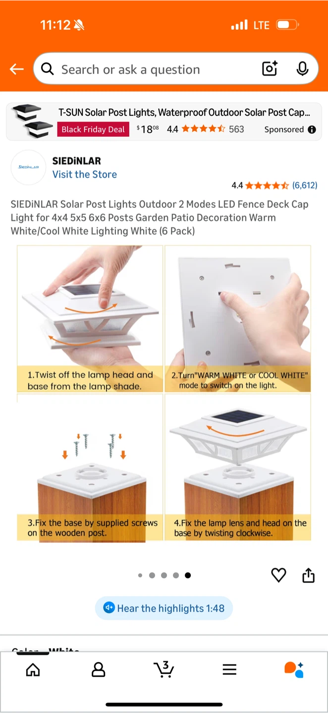SIEDINLAR Solar Post Lights (6 Pack) NEW! - photo 4