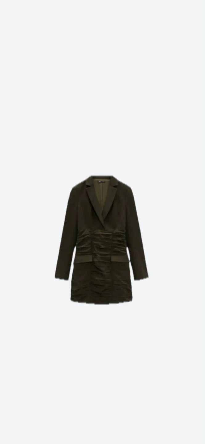 Zara Olive Green Ruched Blazer Dress - Size S