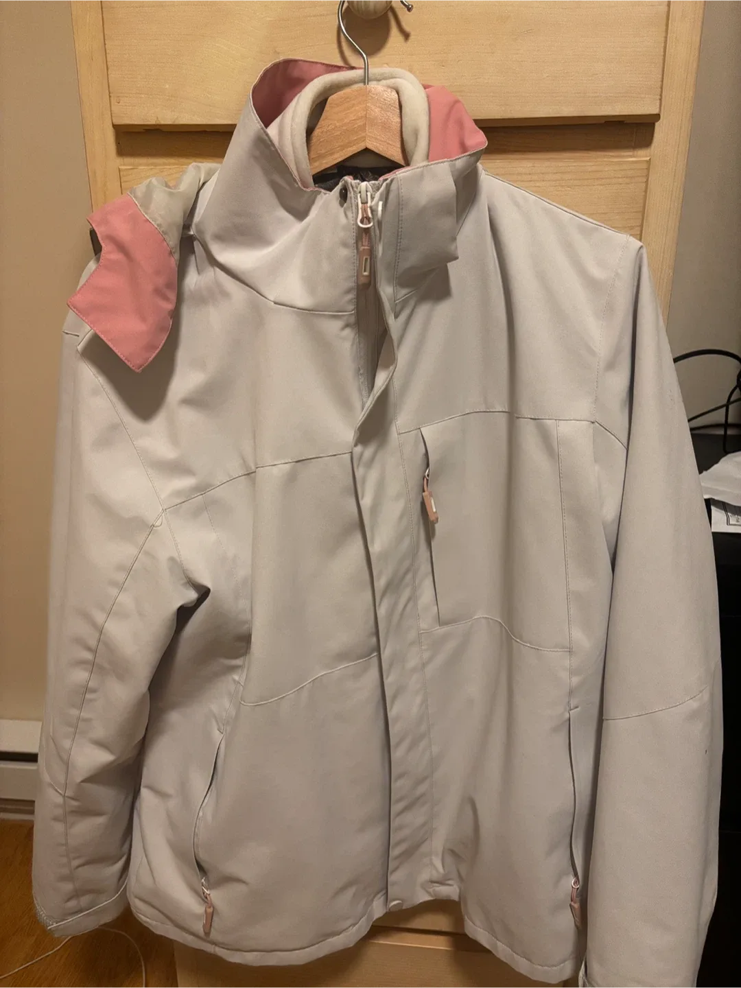 Women's 2 layers Winter Jacket - White & Pink