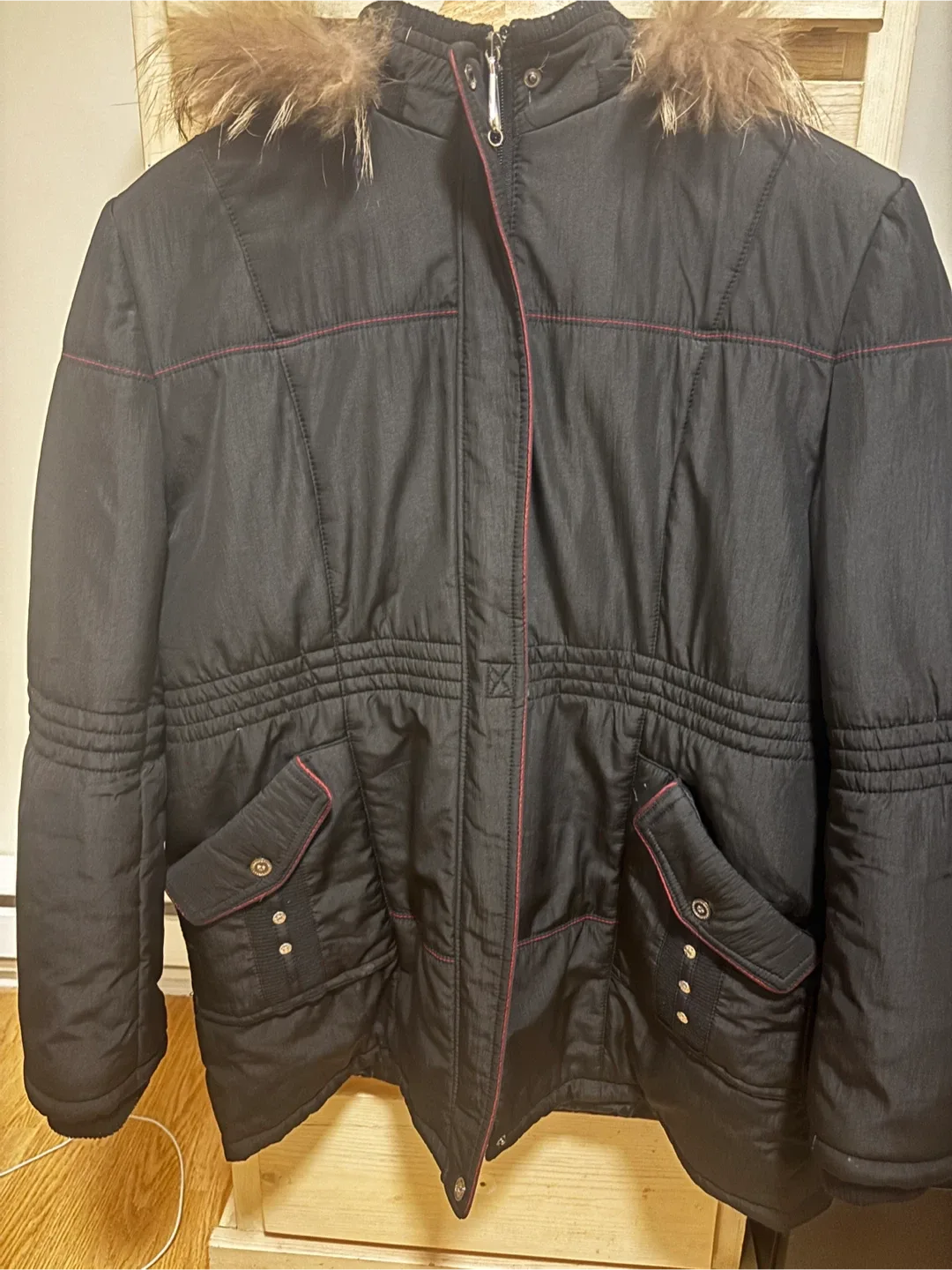 Black Winter Coat with Fur Hood