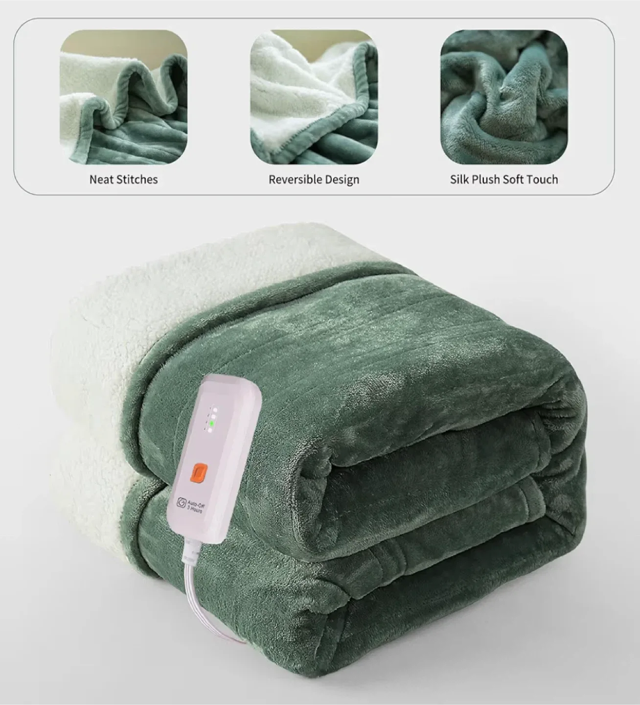 Heated Electric Blanket - Green - Reversible Design