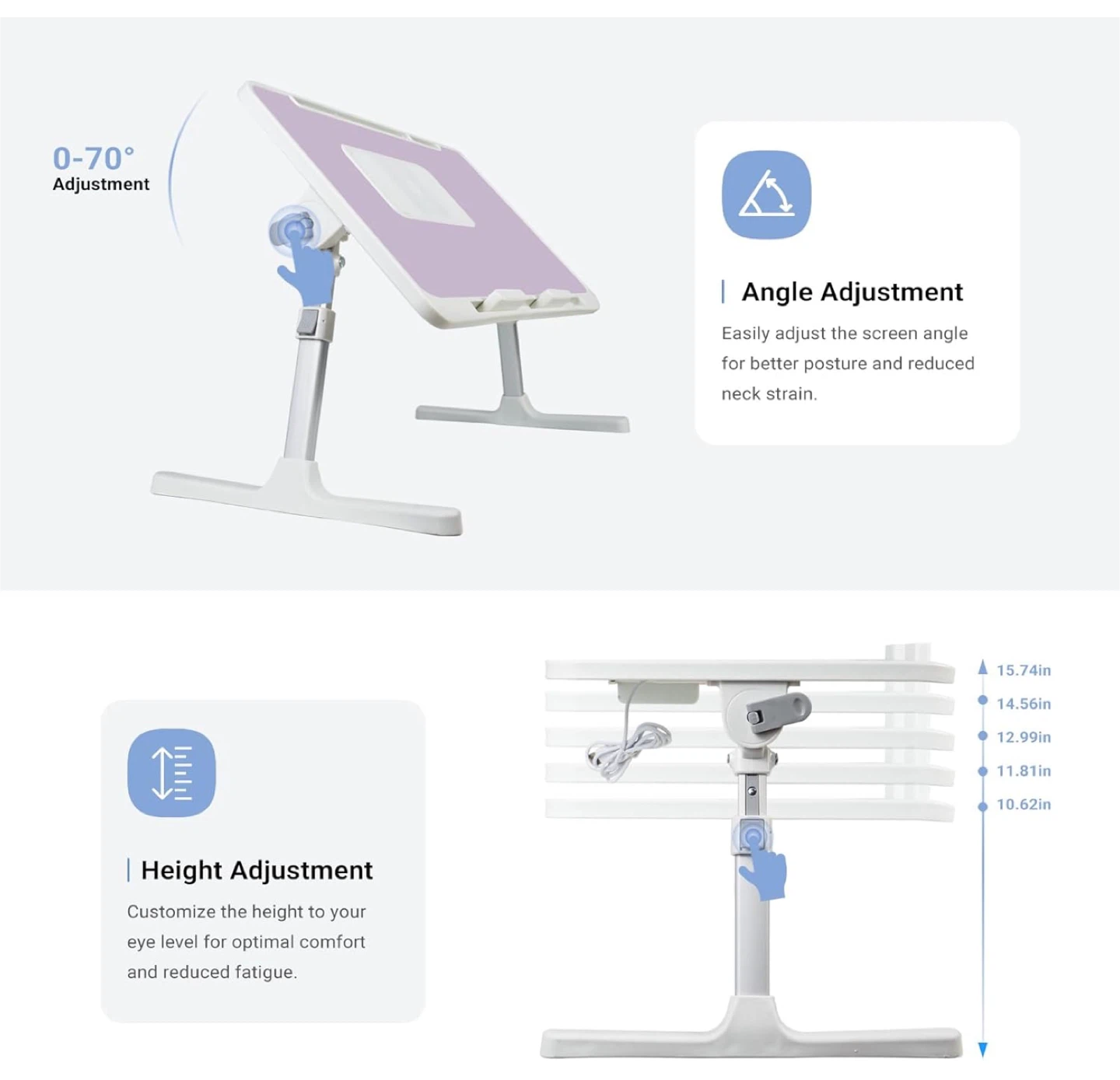 Adjustable Laptop Bed Desk with Cooling Fan - photo 3