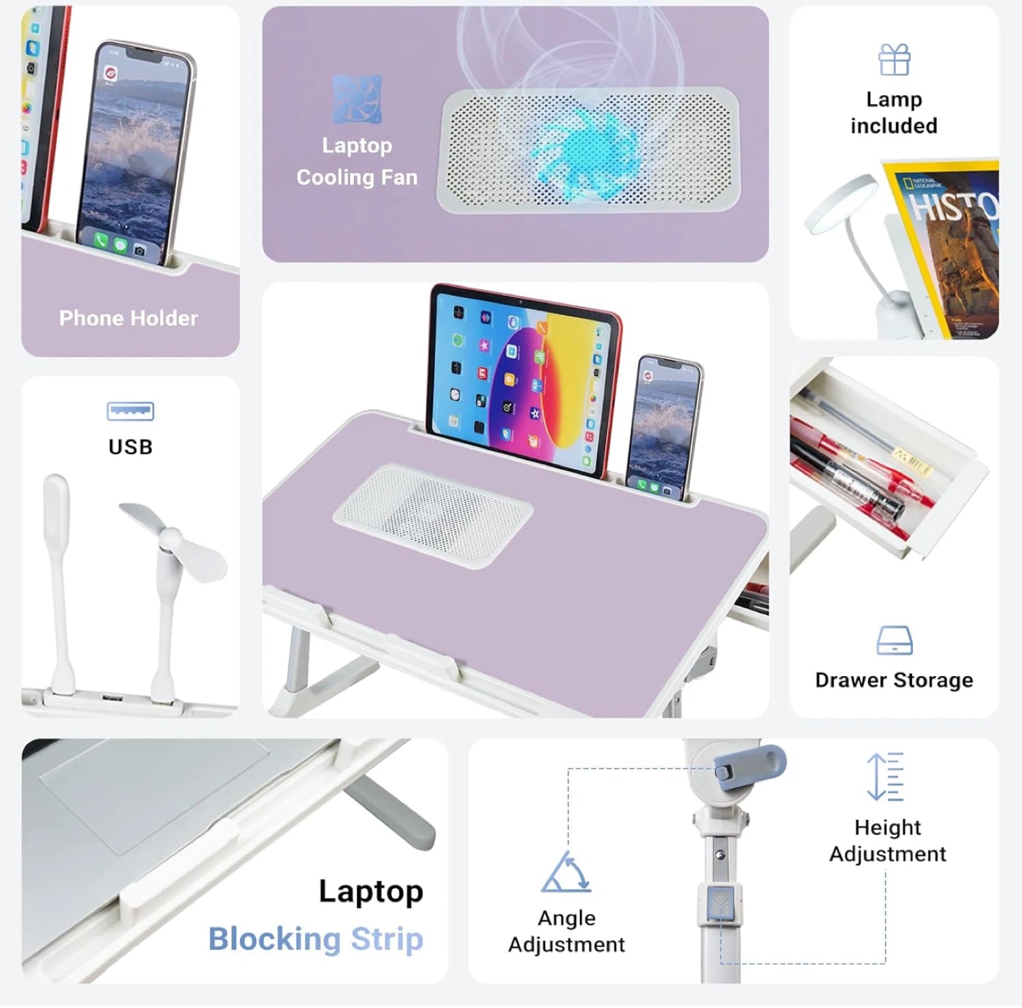 Adjustable Laptop Bed Desk with Cooling Fan - photo 4