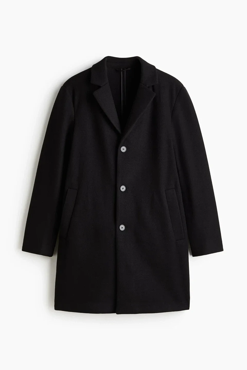 Men's Black Wool Blend Single Breasted Overcoat(Size:44R) image indicator(6)