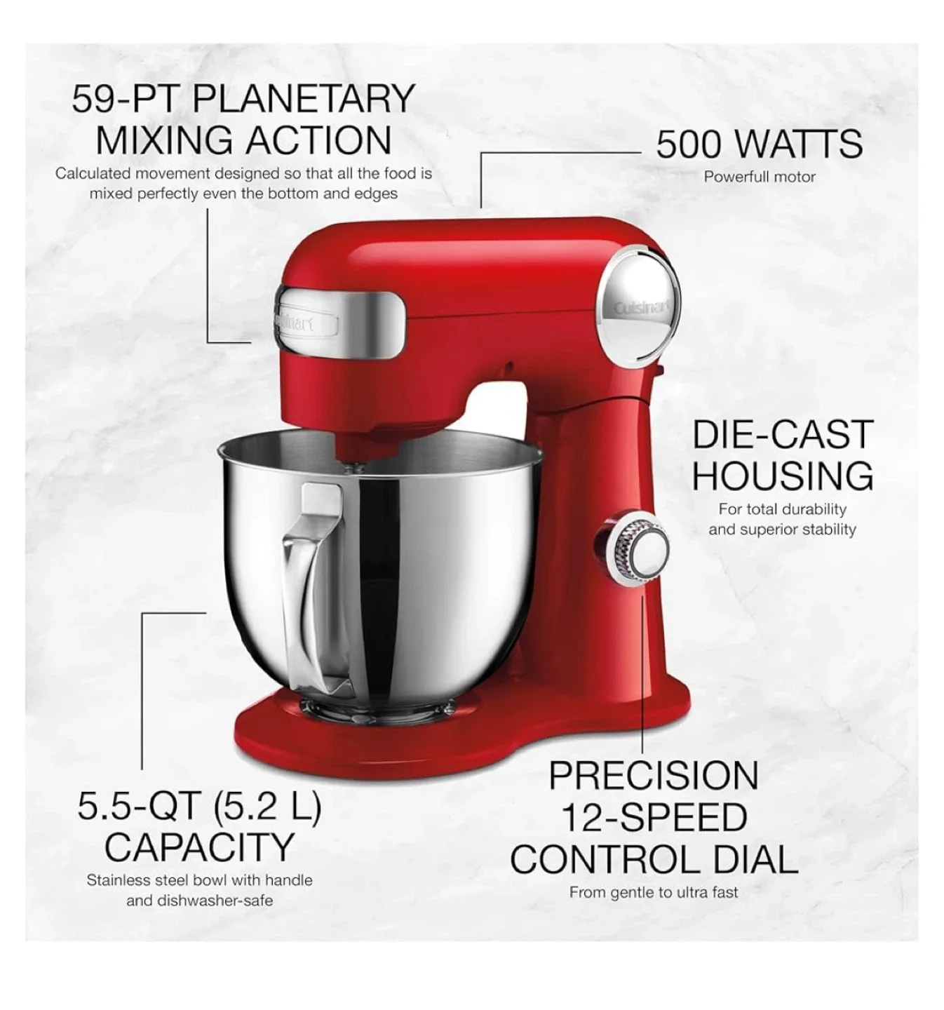 Cuisinart Stand Mixer - Red - 5.5 Quart image indicator(2)