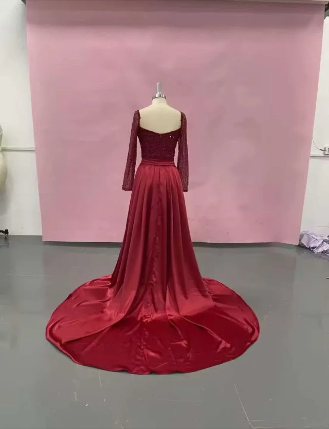 Burgundy Sequin Prom/Evening Gown with Train image indicator(2)