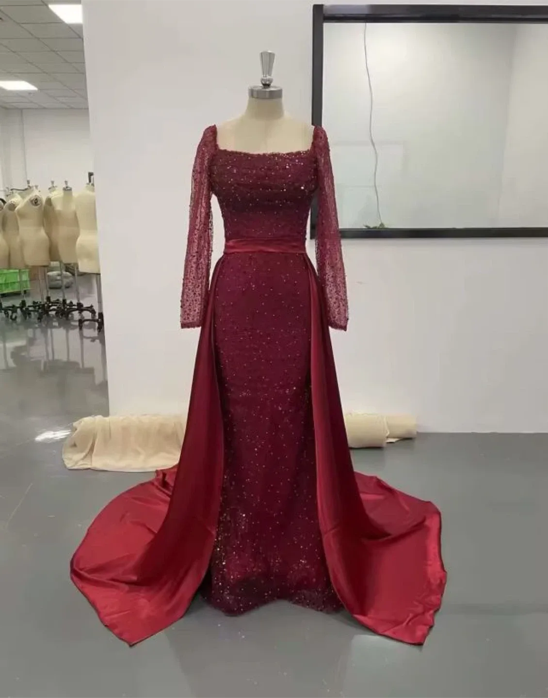 Burgundy Sequin Prom/Evening Gown with Train