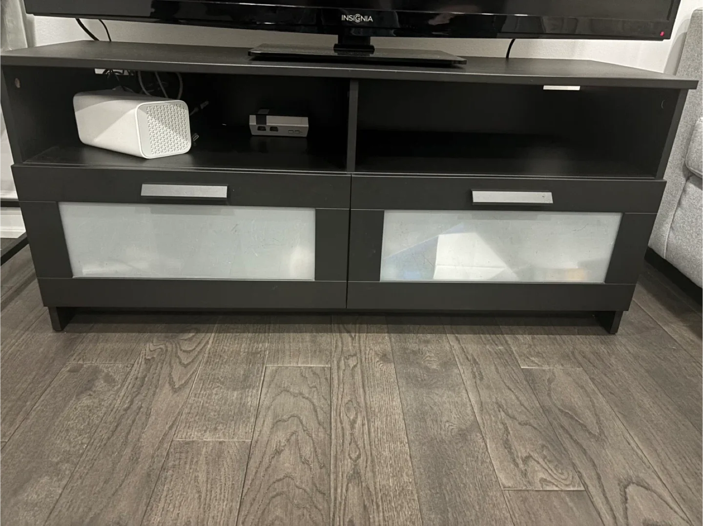 Black TV Stand with Glass Doors