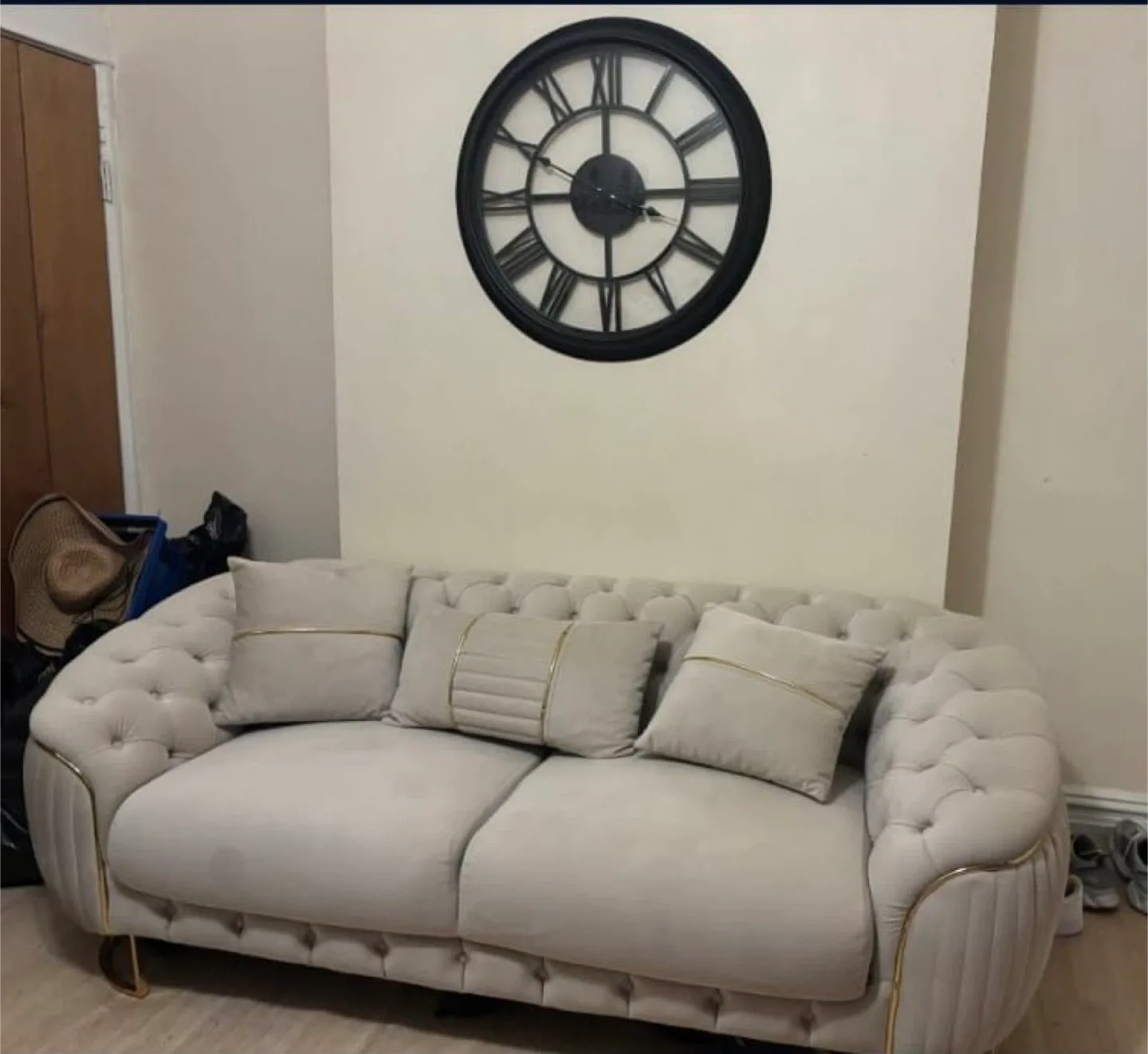Beige Tufted Sofa with Pillows image indicator(3)