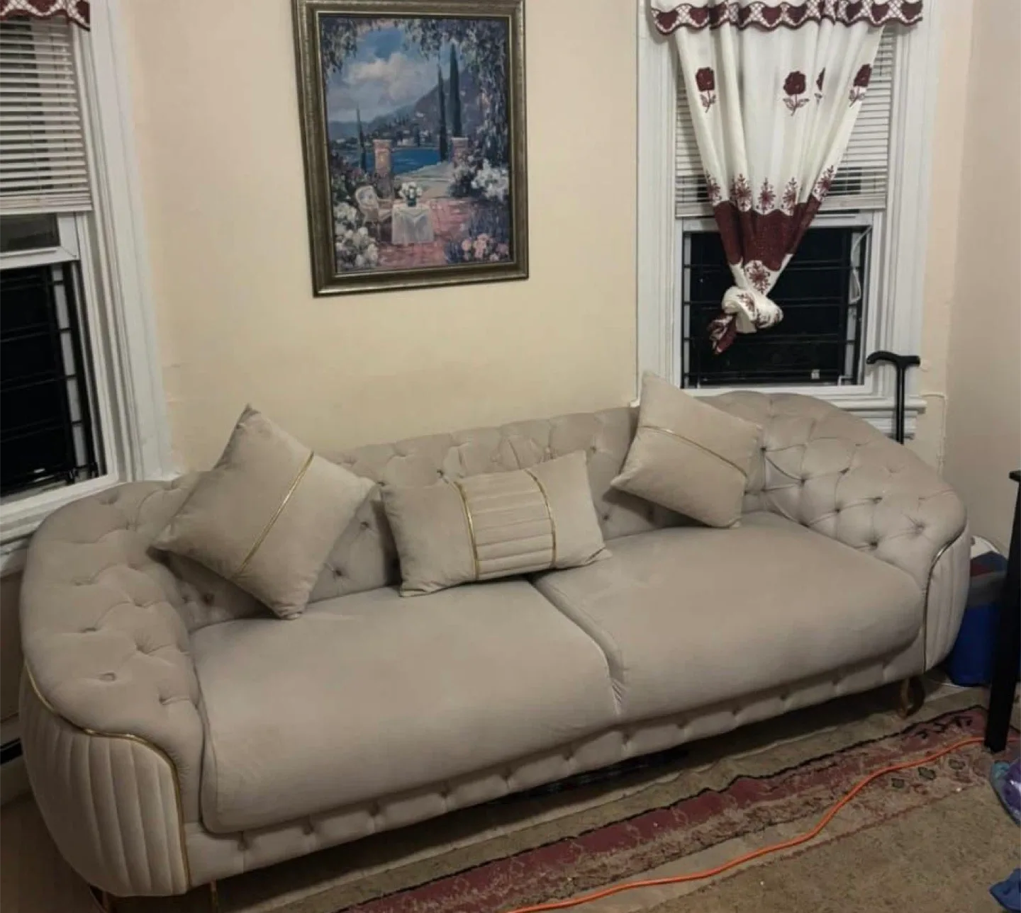 Beige Tufted Sofa with Pillows image indicator(2)