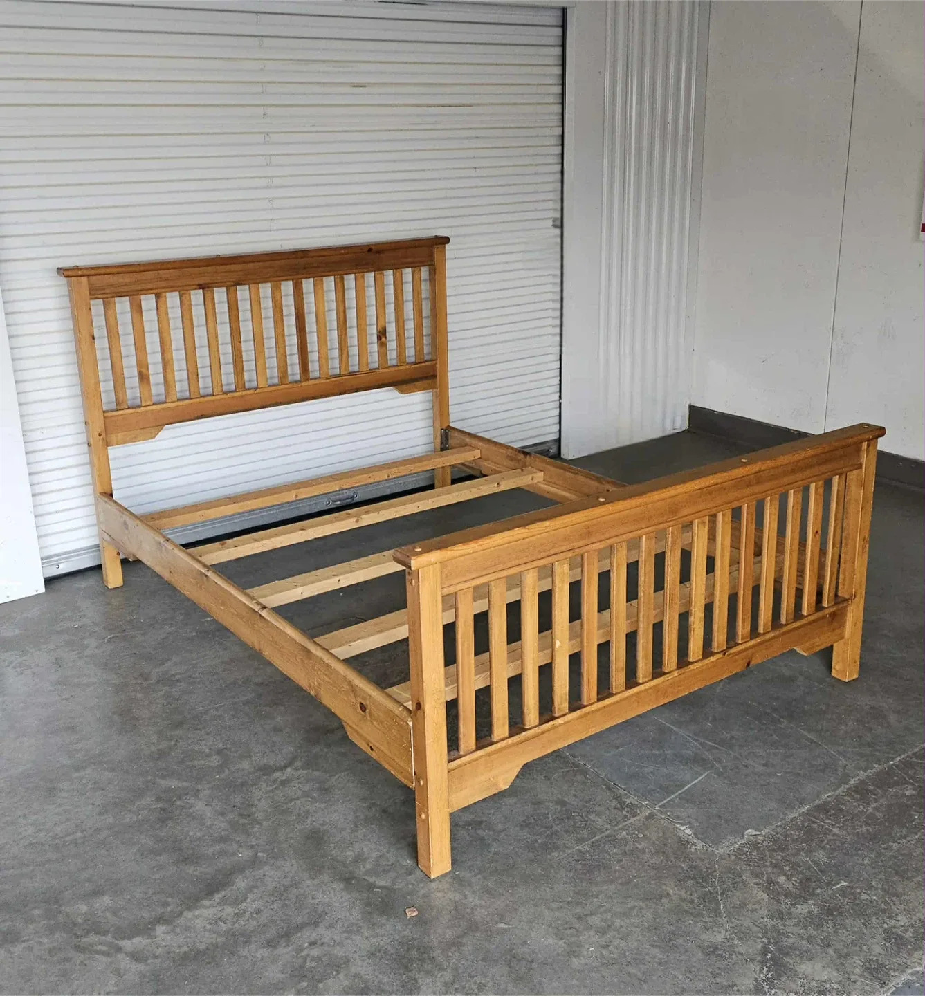 Solid pine Queen sized bed frame - some surface blemishes image indicator(2)