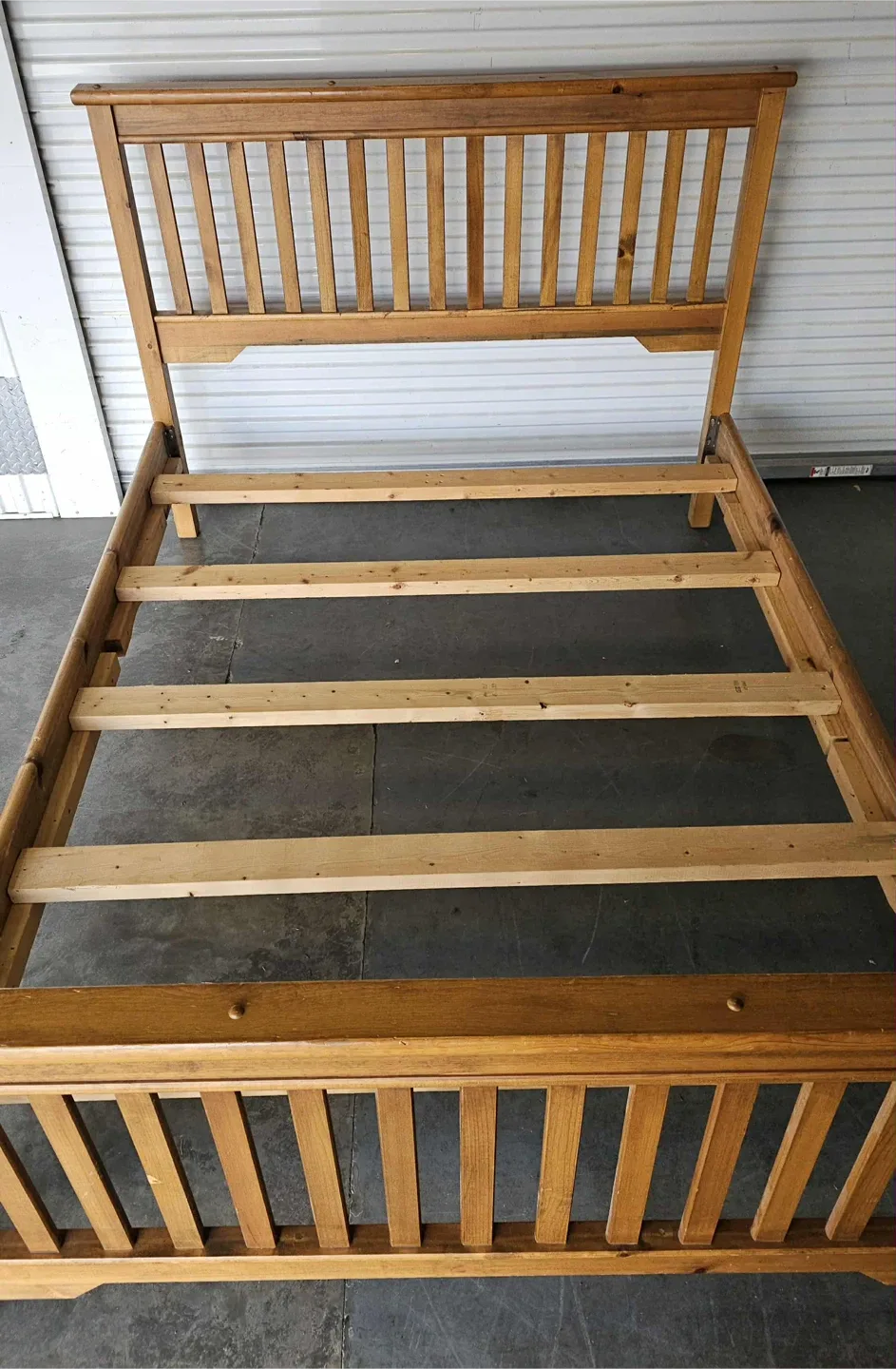 Solid pine Queen sized bed frame - some surface blemishes image indicator(4)