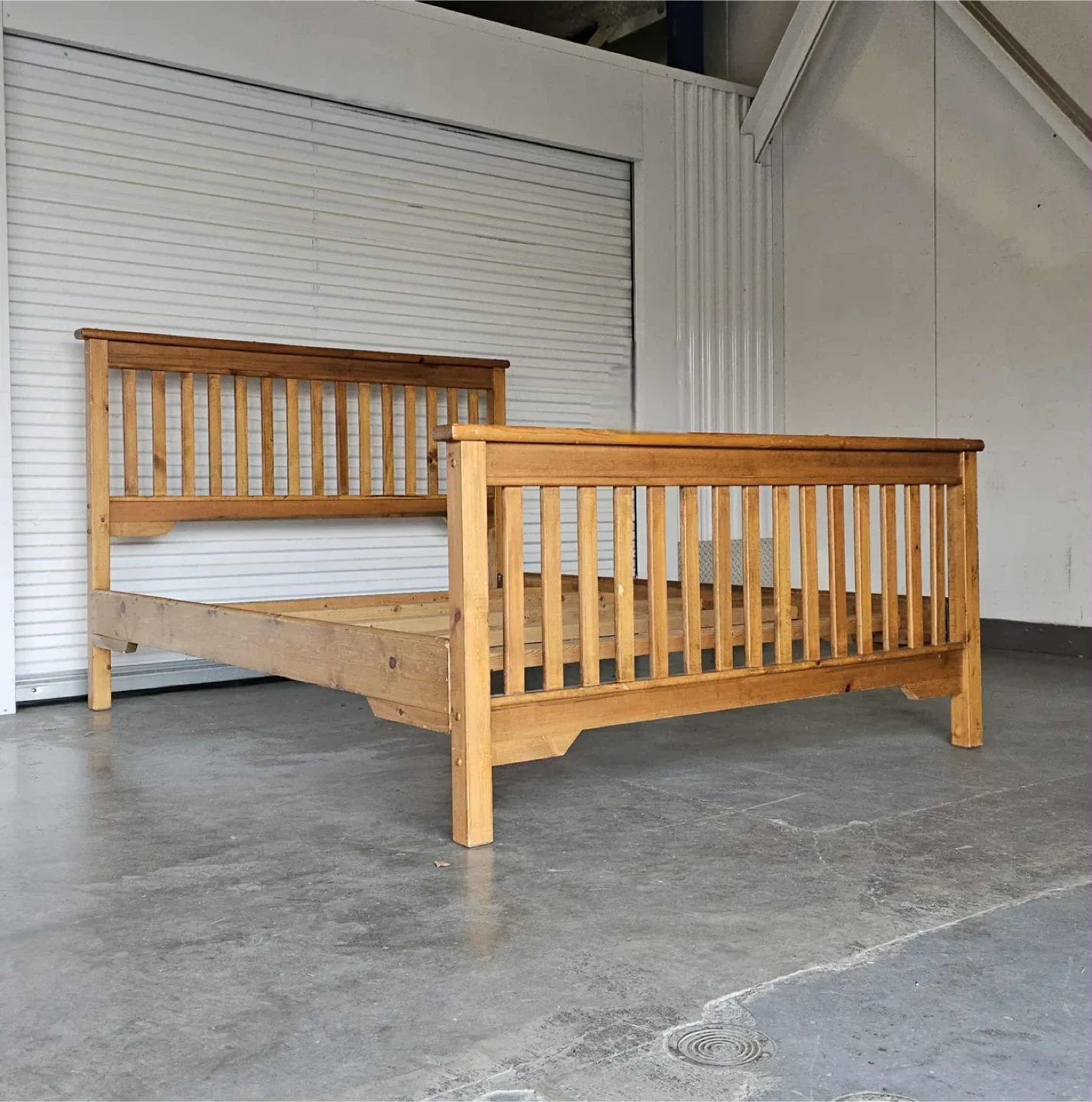 Solid pine Queen sized bed frame - some surface blemishes