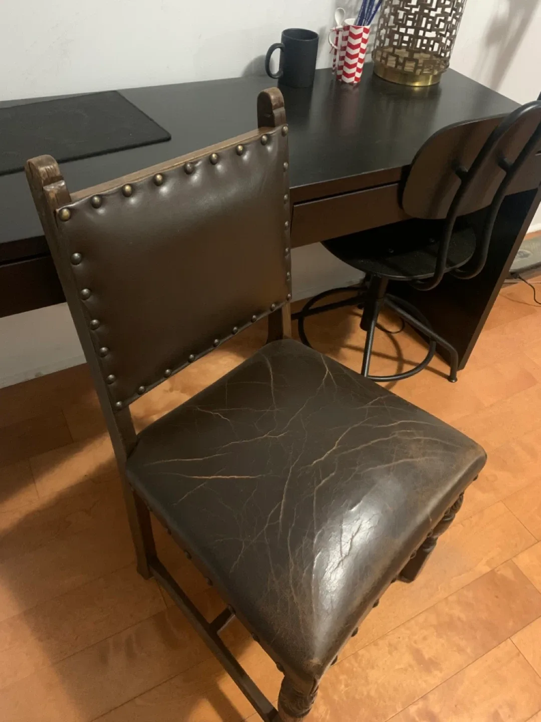 Vintage Brown Leather Dining Chair