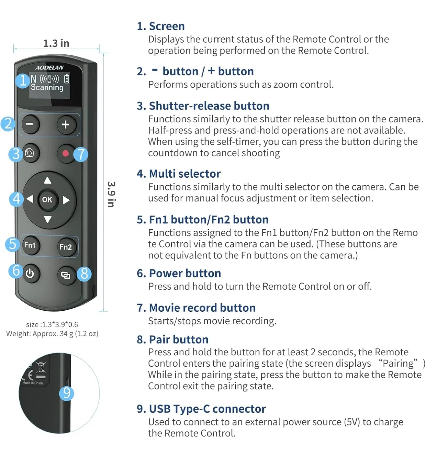 AODELAN Wireless Camera Remote Control for Nikon image indicator(6)
