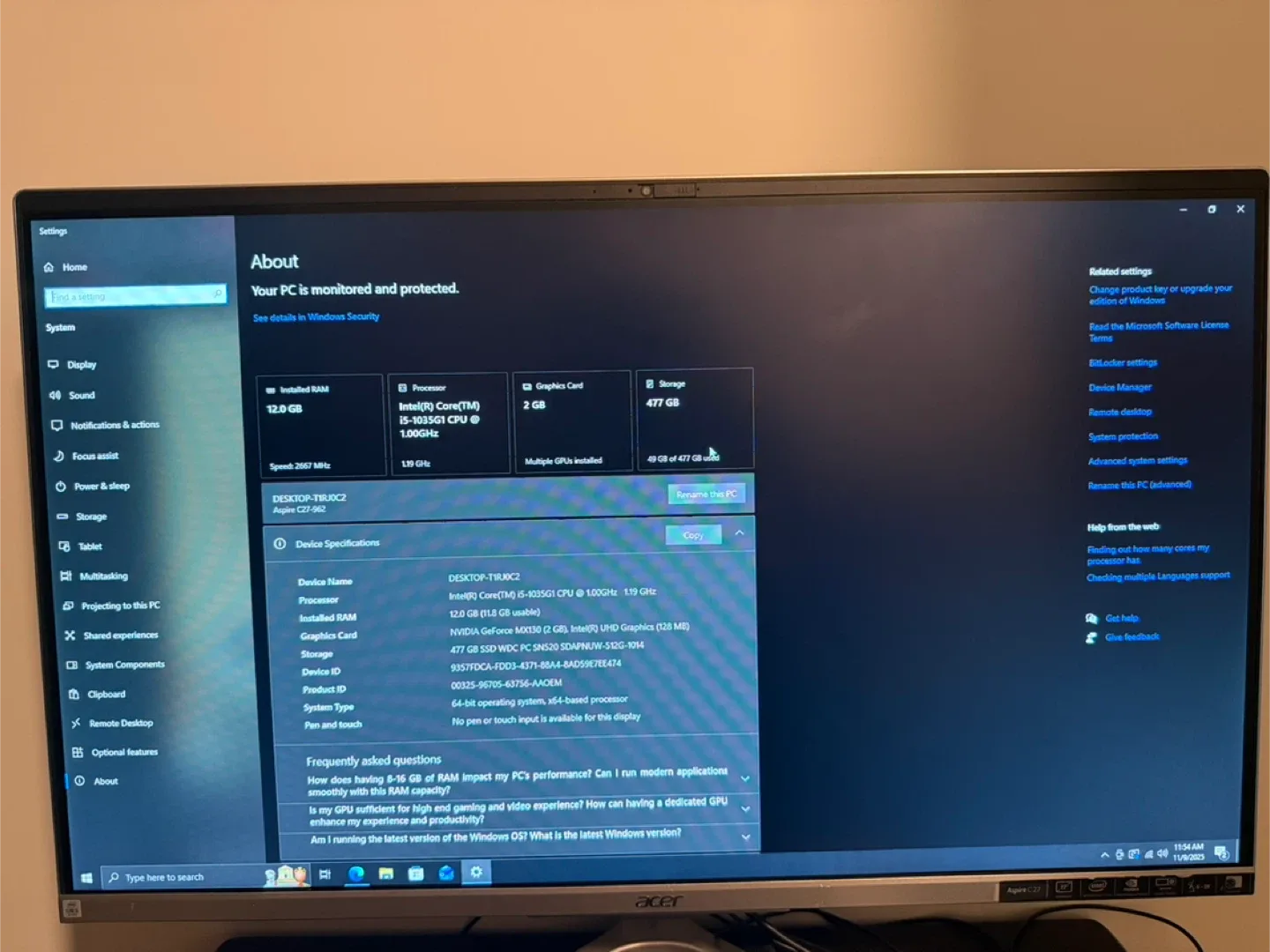 Acer Aspire C27-962 All-in-One Desktop
