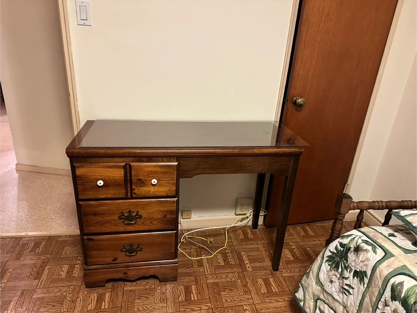 Wooden Desk with Glass Top