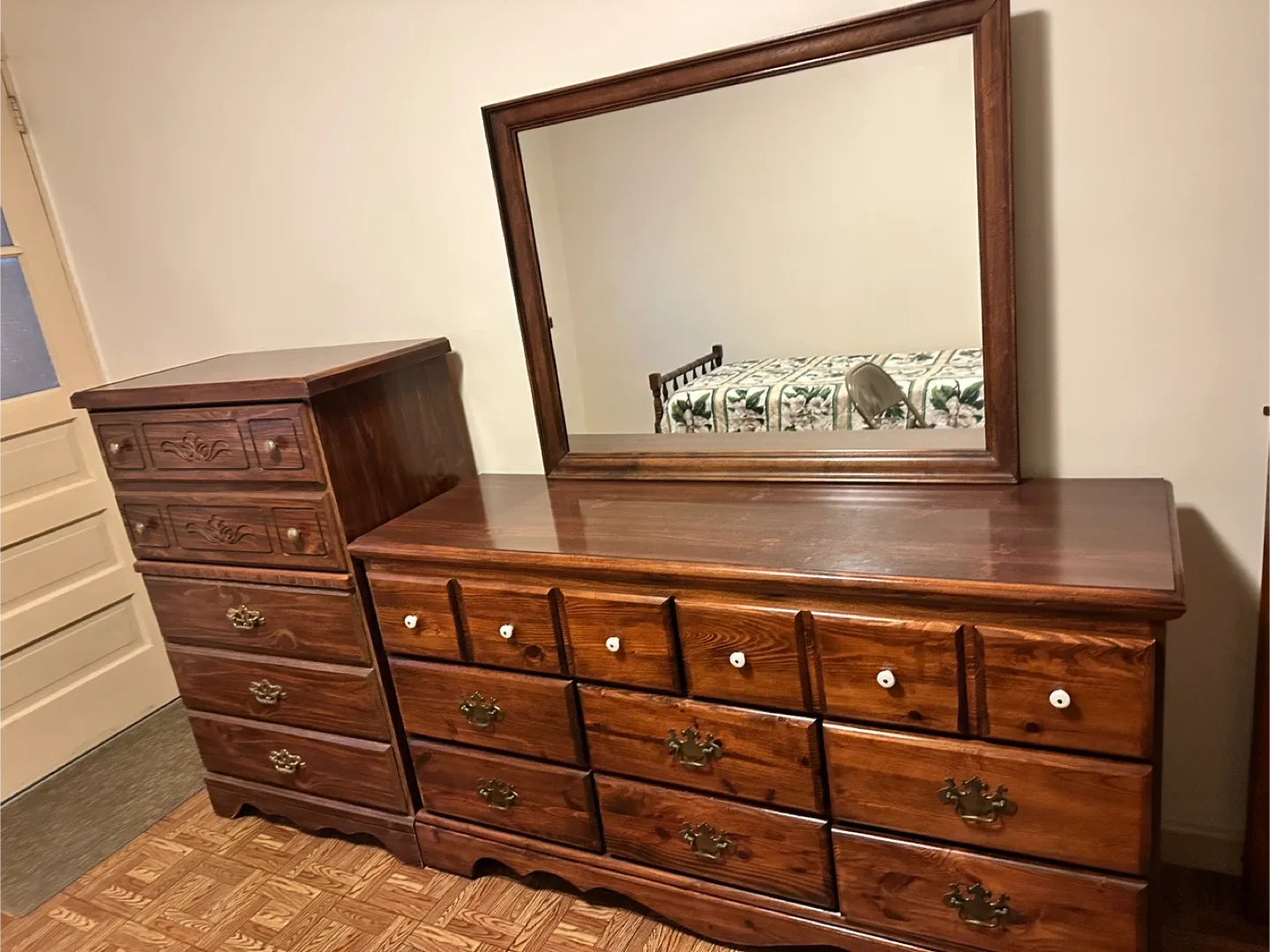 Wood Dresser with Mirror & Chest