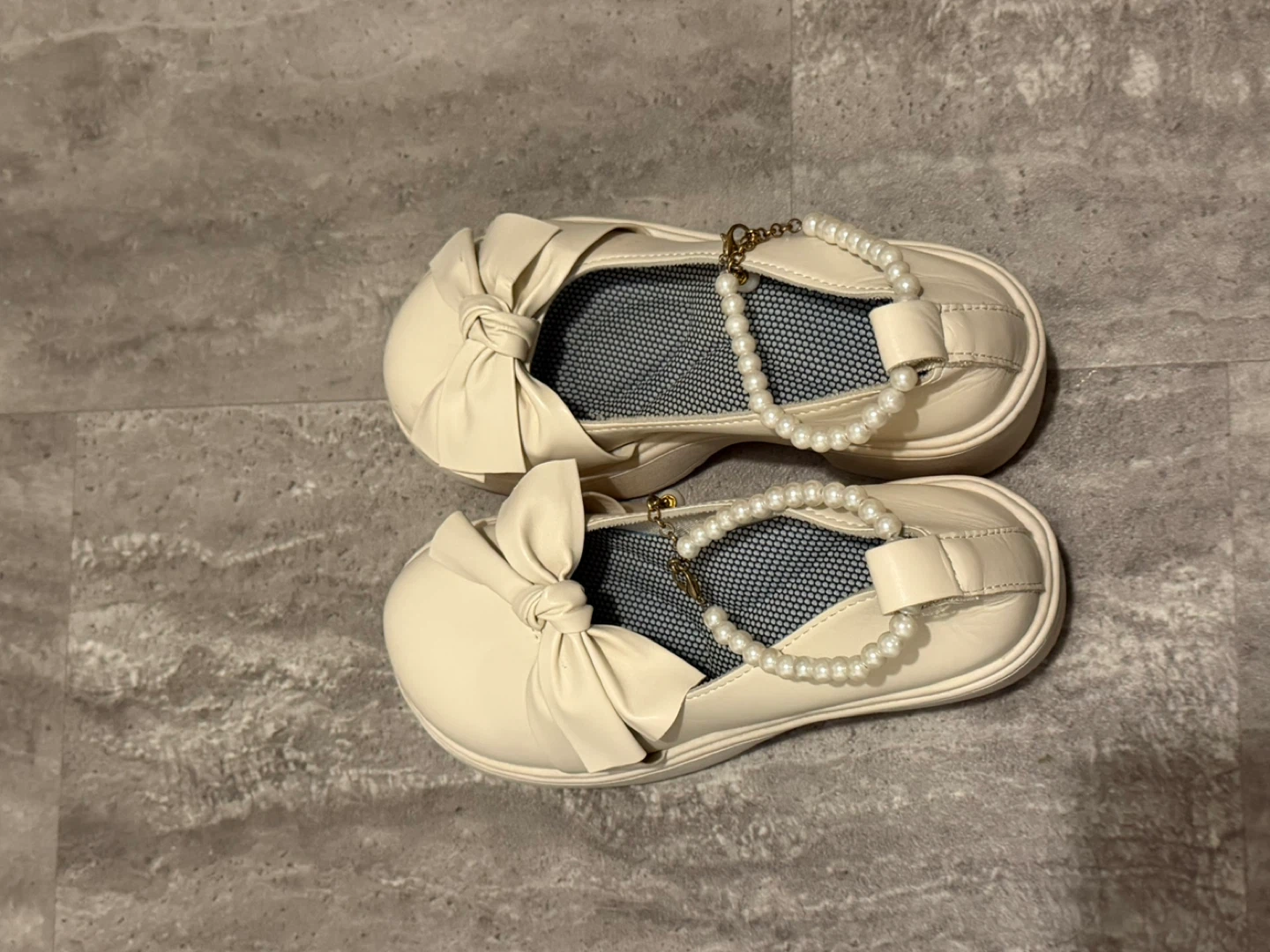 Cream Platform Heels with Bow & Pearls - photo 3
