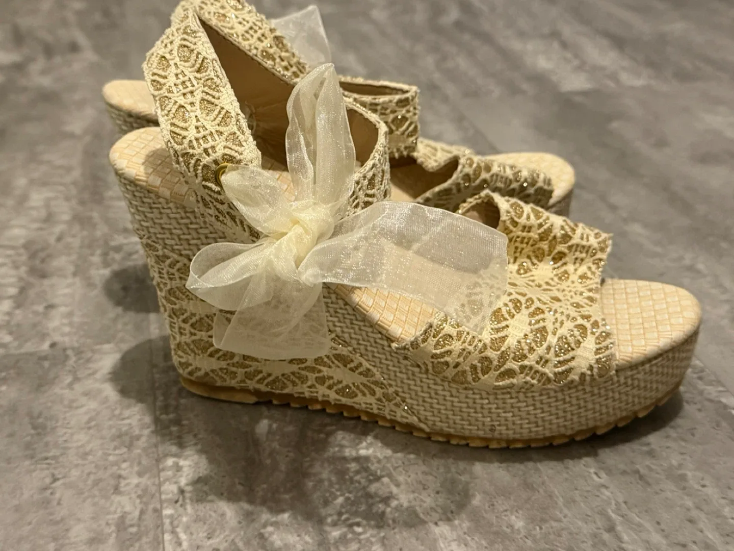 Woven Wedge Sandals with Bow Detail
