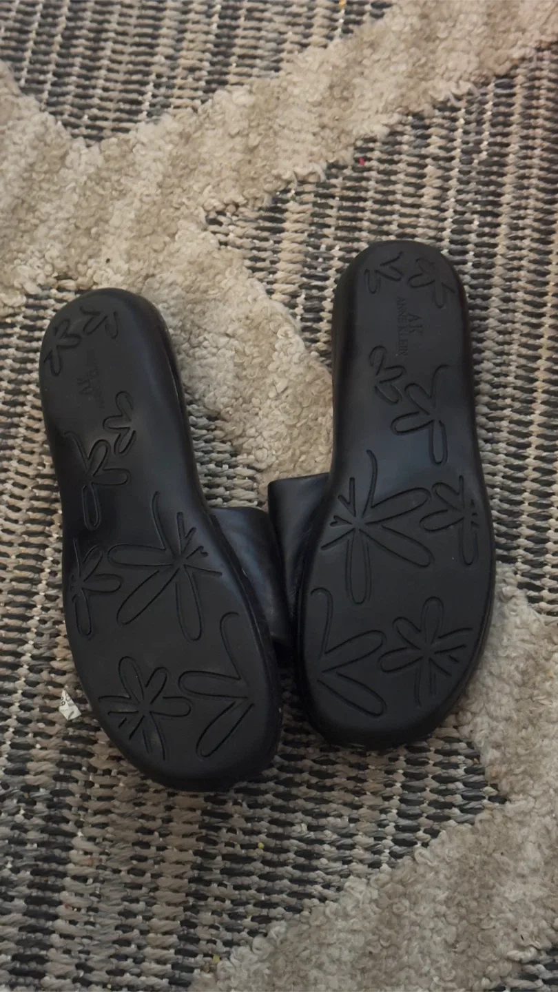 Anne Klein Black Leather Slides Size 8 image indicator(5)