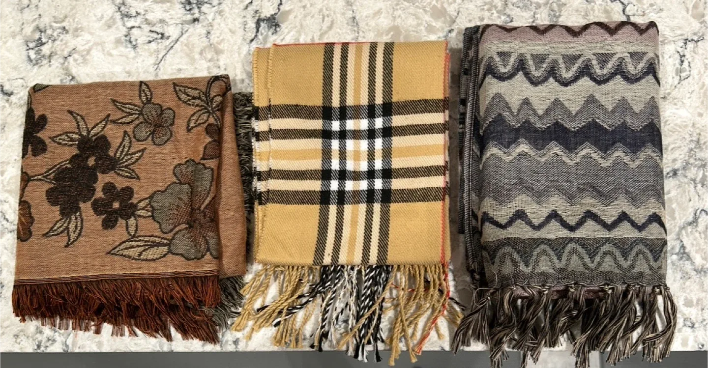 Assorted Scarves - Floral, Plaid, Zigzag ($10 each)