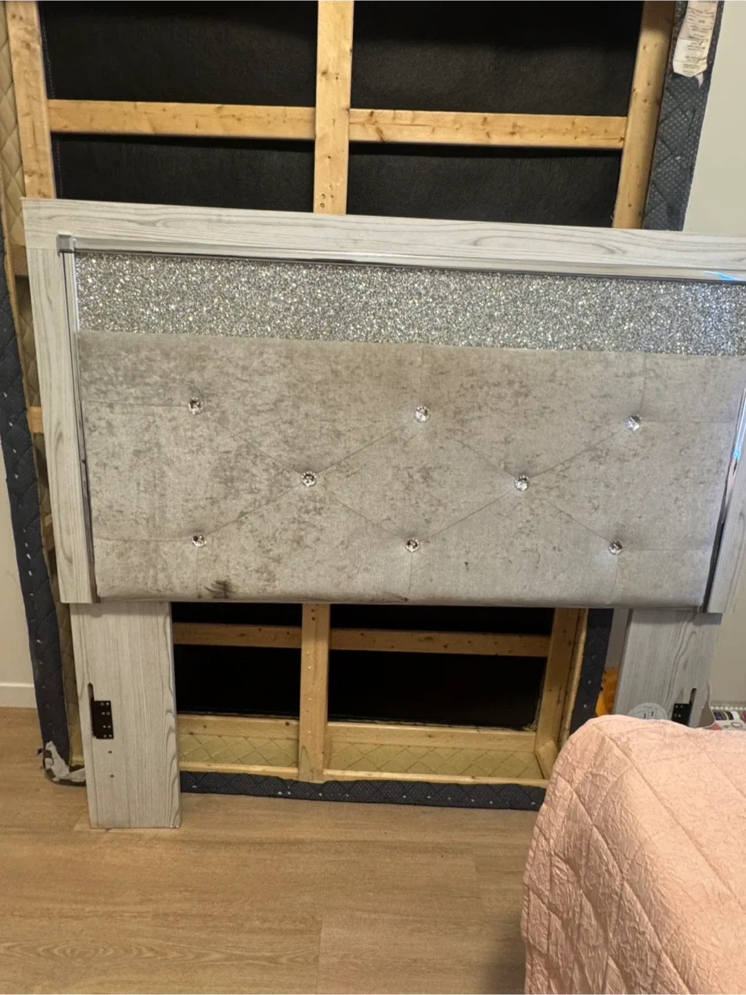 Upholstered Headboard with Crystal Details