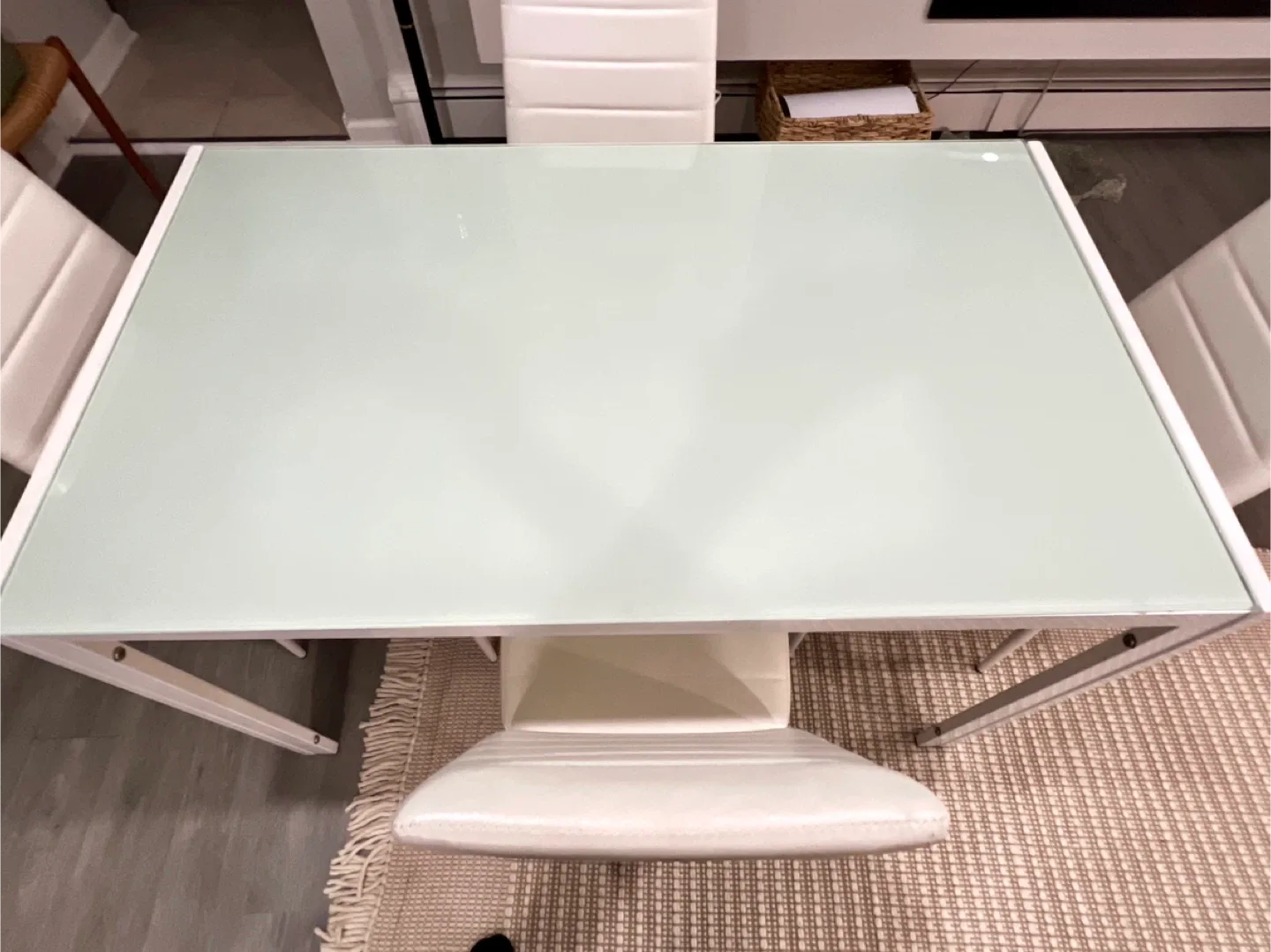 White Dining glass-top Table with 4 Chairs image indicator(2)