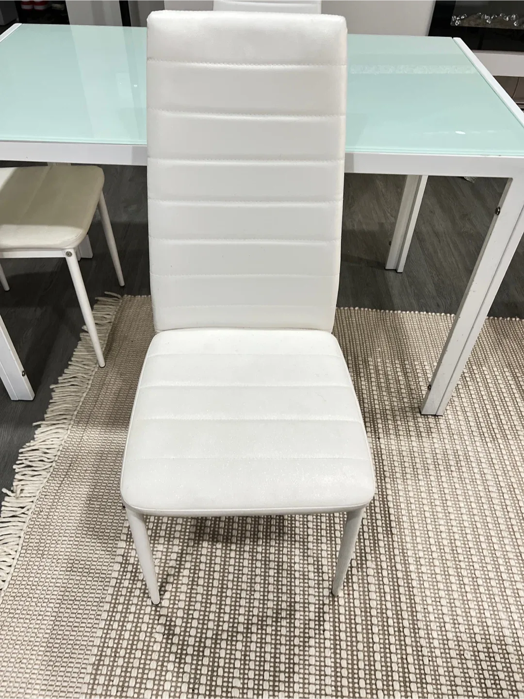 White Dining glass-top Table with 4 Chairs image indicator(3)