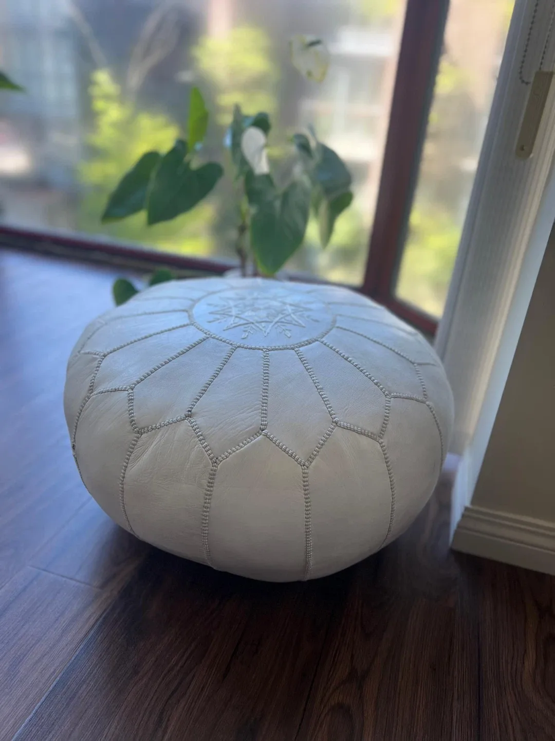 White Leather Pouf Ottoman