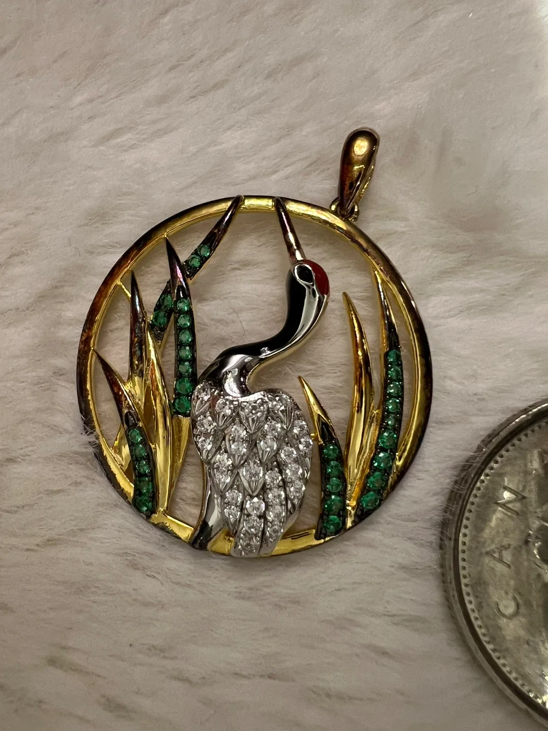 Crane Pendant with Gemstones