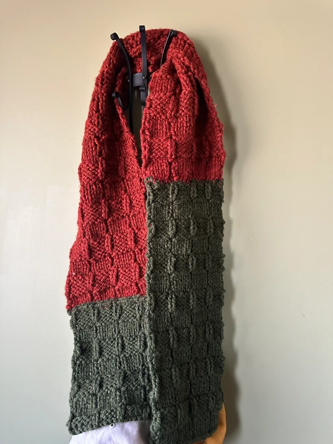 Handmade Knitted Scarf - Red & Green