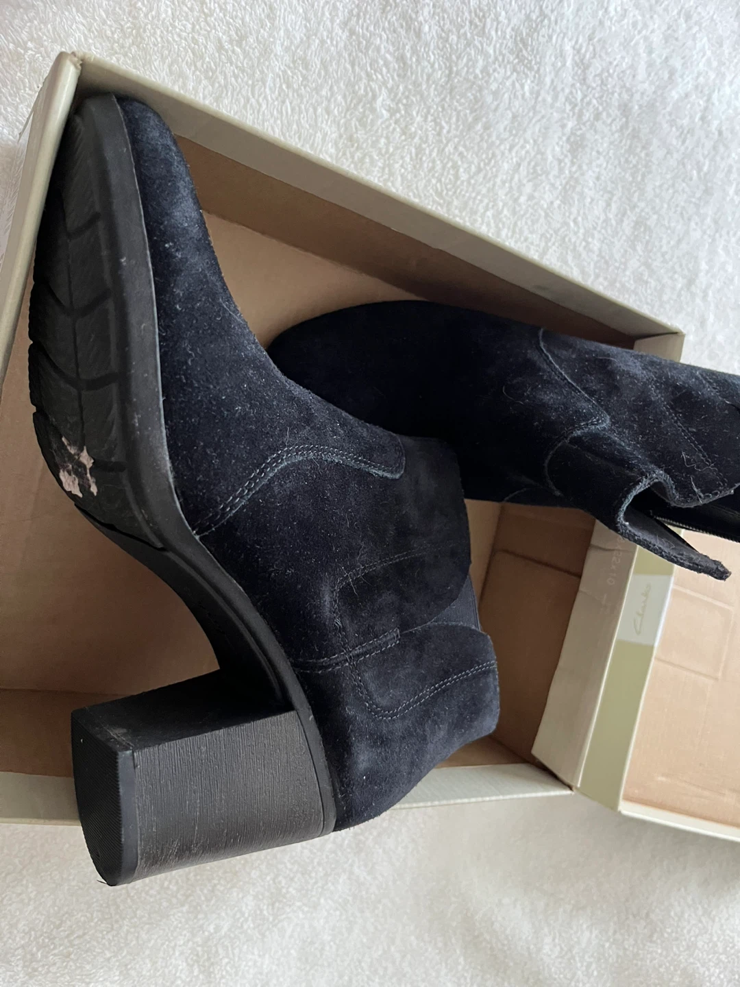 Clarks Black Suede Ankle Boots - Size 8.5