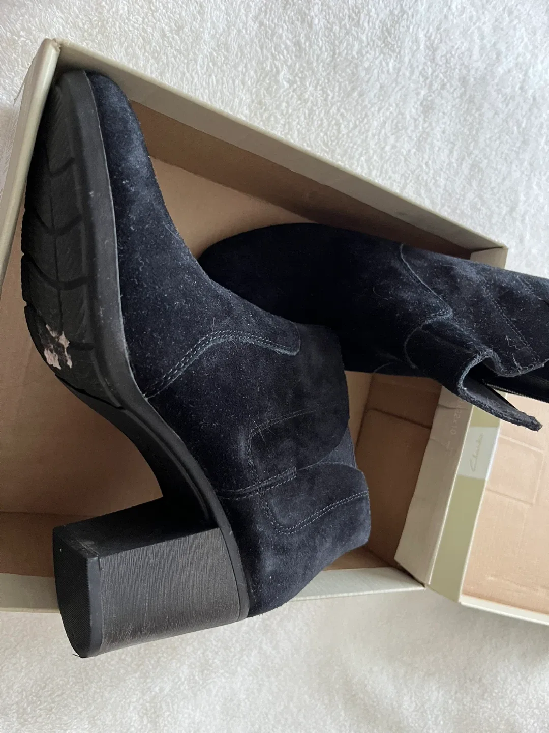 Clarks Black Suede Ankle Boots - Size 8.5